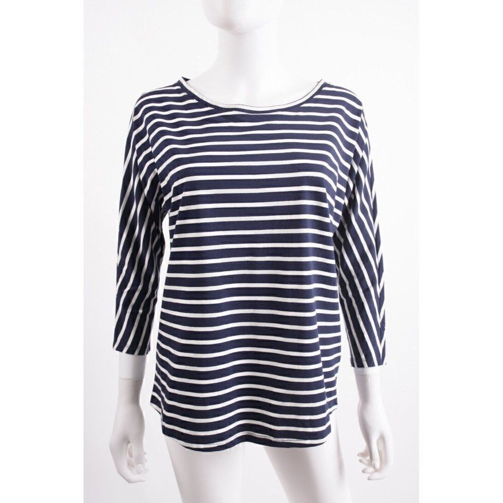 Bodenย Womens Shirt Top UKโ8 US 4 Navy Blue White Striped 3/4 SleeveโNWOT
